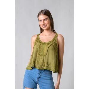 "Petticoat" Sleeveless Viscose Tank Top in Olive Green